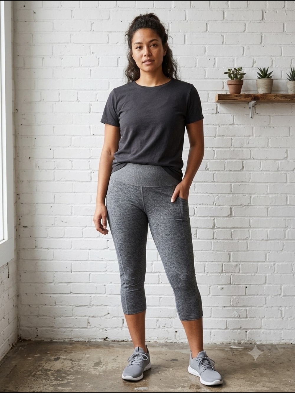 Kirkland Signature Women's High-Rise Brushed Heather Gray Capri Leggings